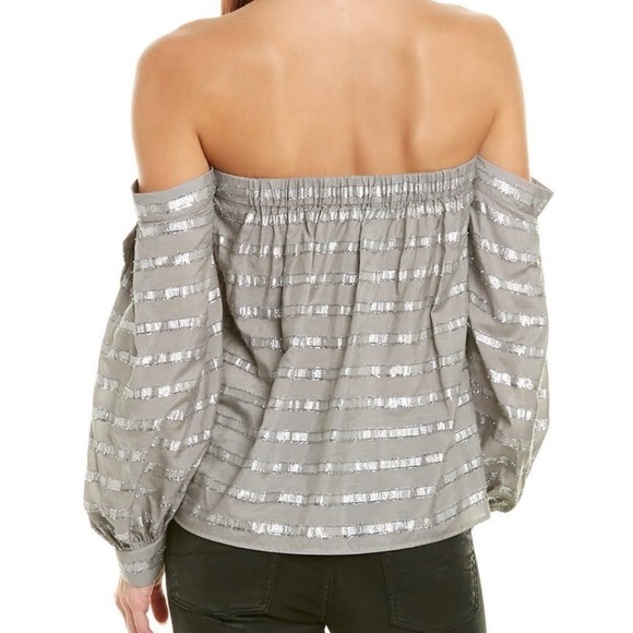 1.State Womens Sparkly Dressy Strapless Top silver metallic fringe off shoulder - Picture 3 of 13
